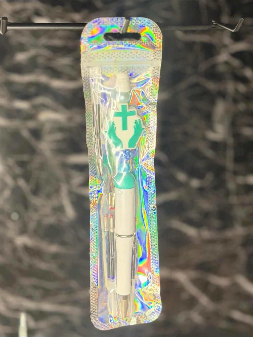 Teal Cross Focal Bead Pen Black & Blue Ink